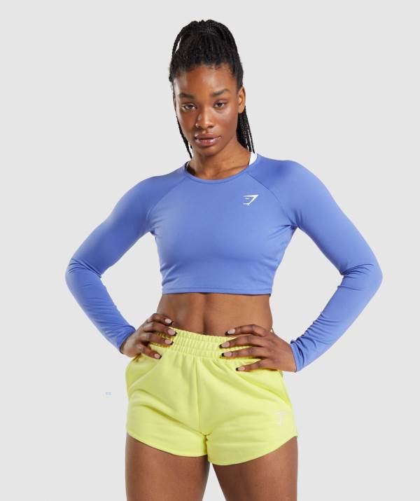 Damske Crop Top Gymshark Training Long Sleeve Modre | IG1097654